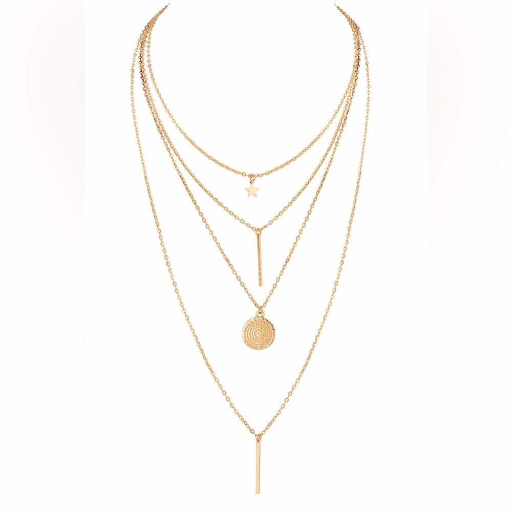 Gold Boho Multi-layered Star‎ Pendant Necklace